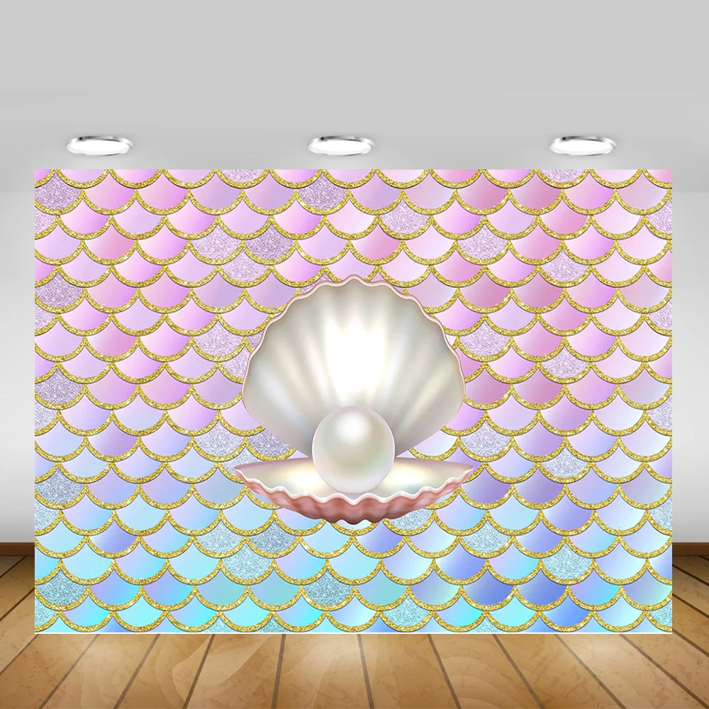 Mermaid Themed Birthday Party Selfie Background Cake Smash Backdrop Photography Pearl Rainbow Fish Scale Photo Shoot | Электроника