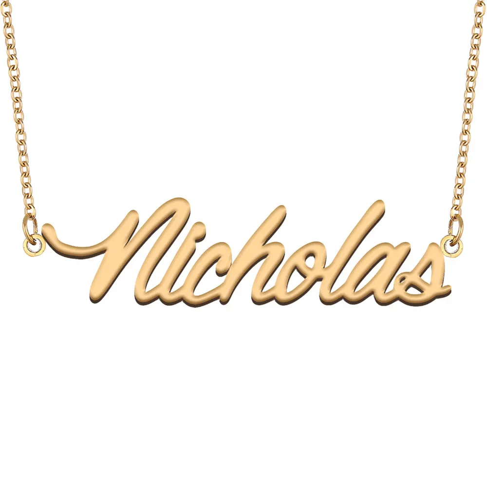 

Nicholas Name Necklace for Women Stainless Steel Jewelry Gold Plated Nameplate plate Pendant Femme Mother Girlfriend Gift