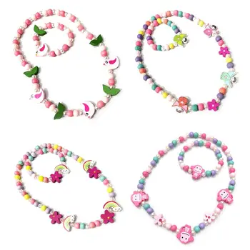 

1 Set Kids Mix Color Wooden Beads Necklace Bracelet Girls Princess Jewelry Gift A2UB