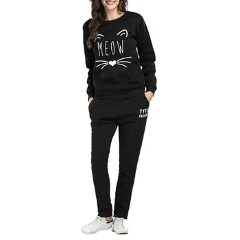 

Womens Solid Color Sweatsuit Set Cute Eyelash Lips Christmas Reindeer Print Sweatshirt Long Pants Sport Suits Tracksuit S-2XL