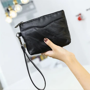 

2019 Black Fashion Casual Women's Leather Solid Color Zipper Bag Purse Mobile Phone Bag