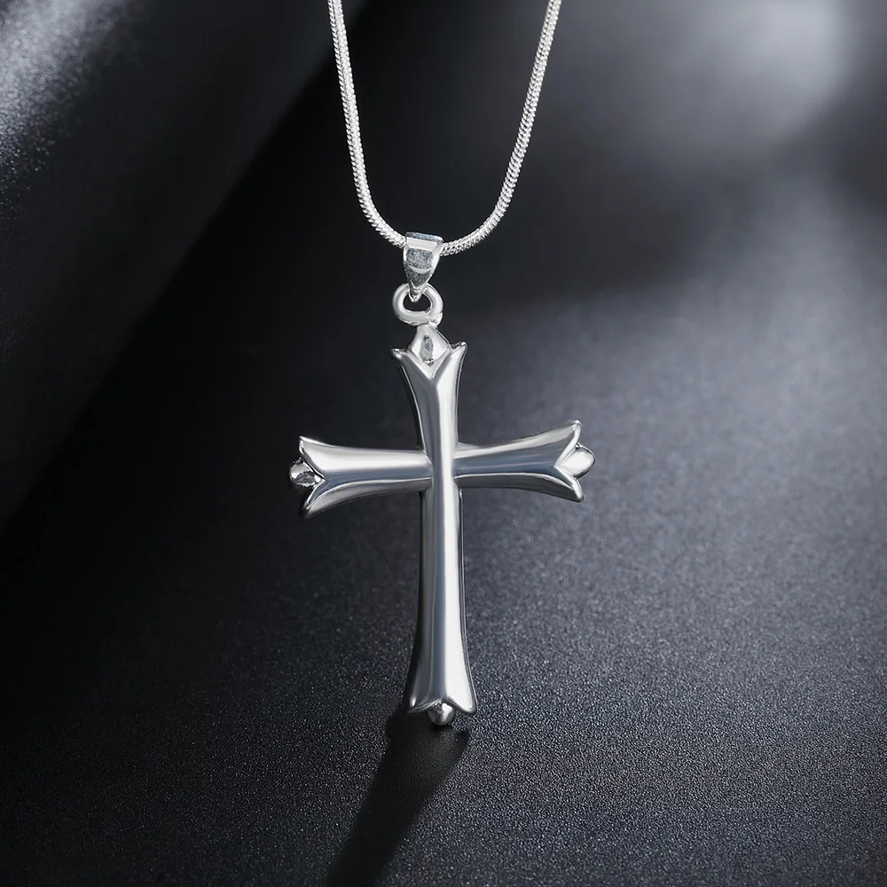 925 Sterling Silver Necklace Simple Fashion Cross Pendant Necklace Silver Chain For Women & Men Jewelry Gifts - Image 2