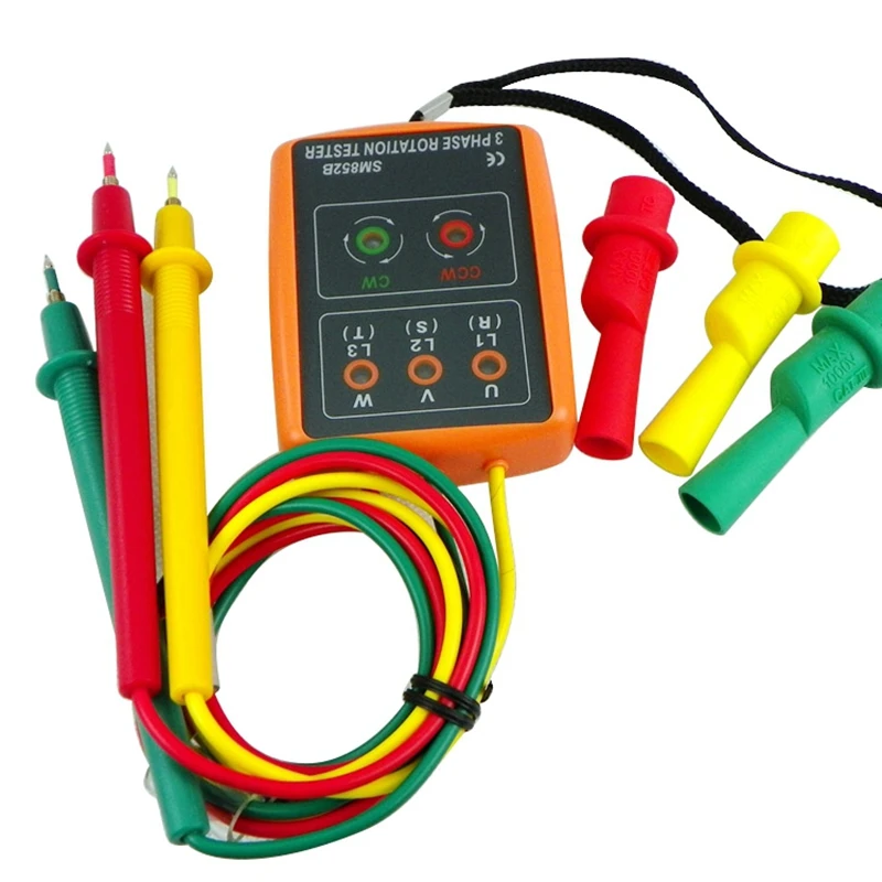 SM852B Phase Sequence Tester Indicator 3 Phase Rotation Tester Digital Phase Indicator Detector LED Meter 60V~600VAC Buzzer Bag 2