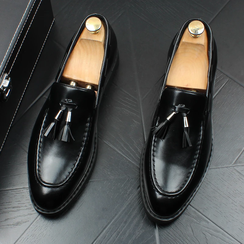 Zapatos de cuero originales para mocasines con borlas, sin cordones, color blanco y negro|Mocasines| - AliExpress