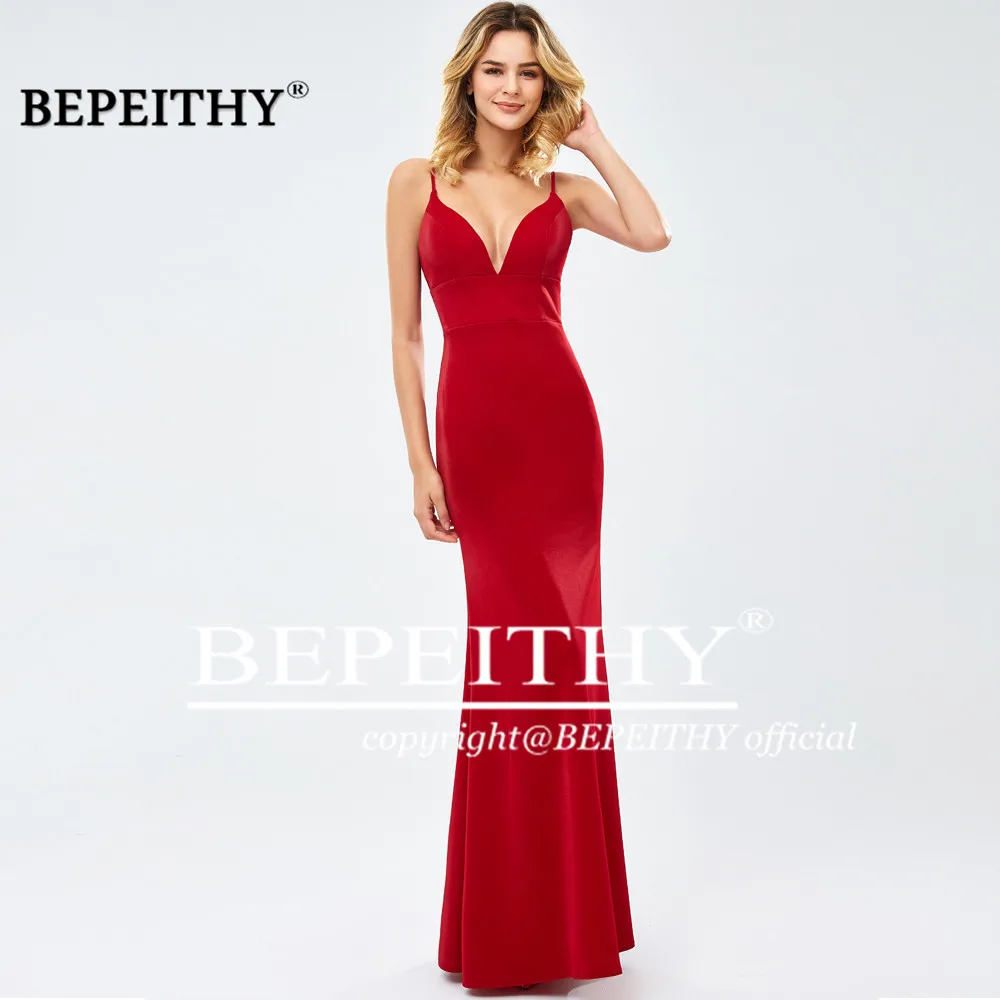 BEPEITHY Robe De Soiree Deep V Neck Long Evening Dress Party Elegant Sexy Straight Black Prom Dresses