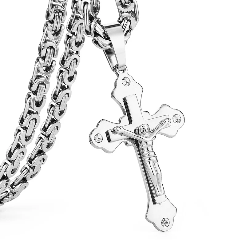 Распятие Кулон ожерелье s Нержавеющая сталь ожерелье Иисус католический религиозный шейный мужской золотой цепи крепкие византийские Цепи