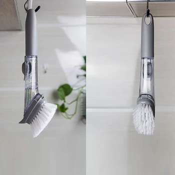 

Automatic Liquid Addition Brush Washing Long Handle Refillable Sponge Dish Bowls Brush for Household Kitchen Accessories