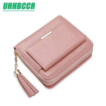 

UHHBCCR 100% Leather Women's Purse Zipper Coin Pocket Wallet Card Holder Female Money Bag Small carteira feminina N3276