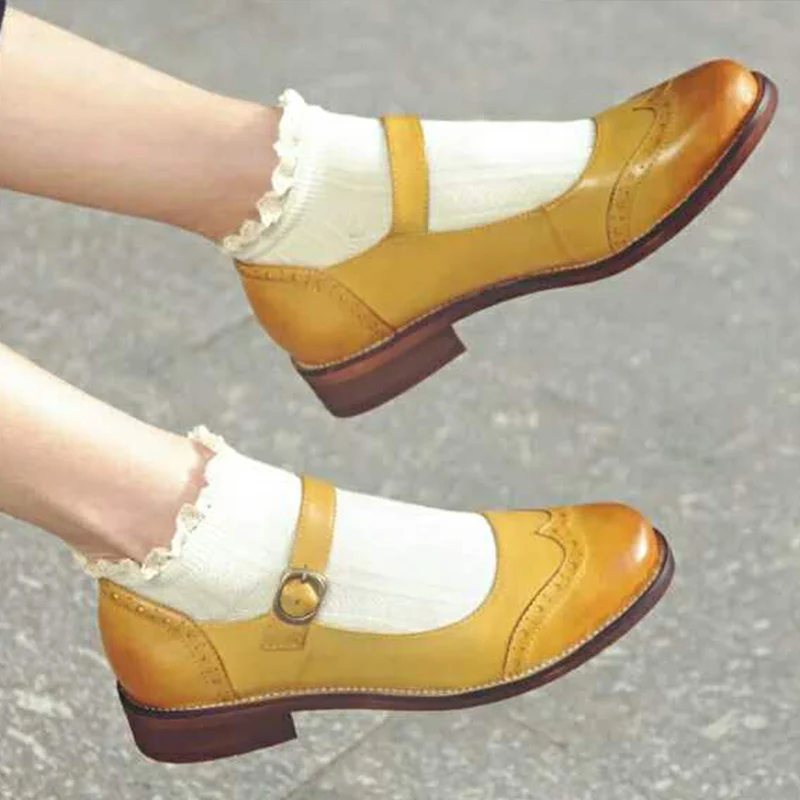 Yinzo/женские туфли-оксфорды на плоской подошве; женские кроссовки из натуральной кожи; женская летняя повседневная обувь с перфорацией типа «броги» в винтажном стиле; женская обувь - Цвет: yellow