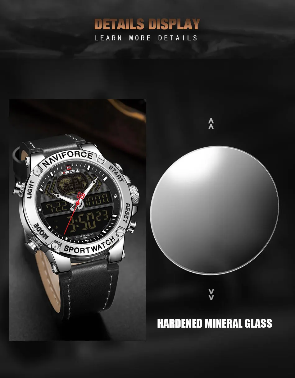 NAVIFORCE новые роскошные мужские водонепроницаемые спортивные кварцевые часы мужские модные деловые Часы светодиодный двойной дисплей часы Relogio Masculino