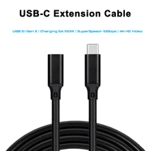 

10Gbps 1M Gen2 Type-C USB 3.1 Male to USB-C Female Extension Data 100W Charging Cable Extender Cord For Macbook/ Switch/Phone