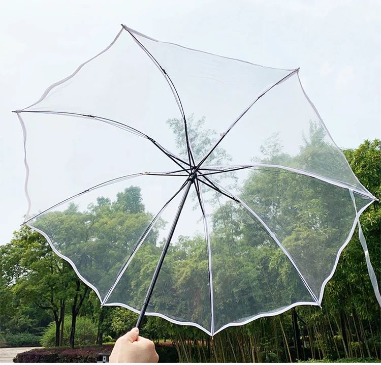 Transparent Folding Non-automatic Umbrella Men Women Ripple Edge Business Rain Umbrella Parasol