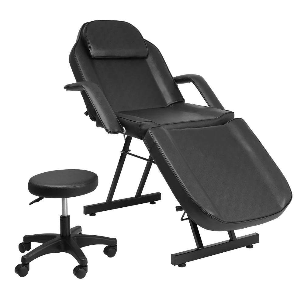 

Multifunction Adjustable Beauty Salon SPA Massage Bed Tattoo Chair with Stool Black 1set