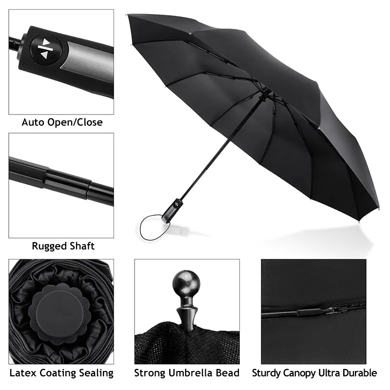 Устойчивые к ветру 3 складной автоматический зонт от дождя Для женщин авто роскошный большой Ветрозащитный зонтик компактный Бизнес автомобиля 10K Зонты