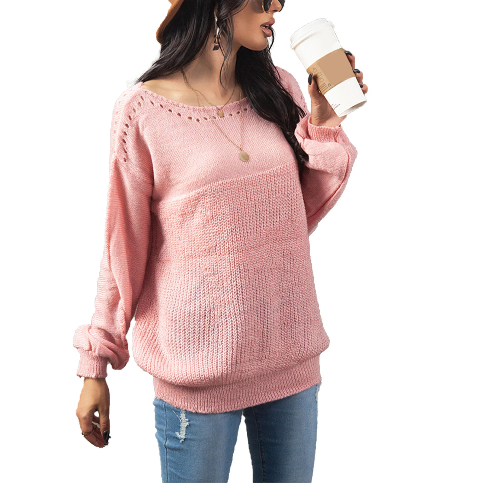 

WomenÂ´s Braid Shirt Fall Top Elastic Party Round Neck Loose Warm Solid Color Knitting Braid Hollow Clothes