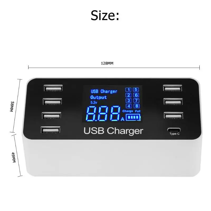 8 портов USB адаптер ЖК дисплей 7 PD зарядный концентратор разветвитель с кабелем