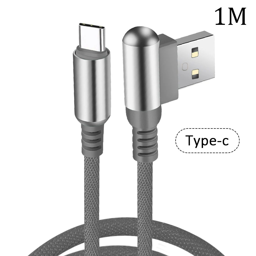 Grey Usb type C кабель 90 градусов локоть нейлоновая оплетка 1 м 2.1A кабель для быстрой зарядки для samsung Galaxy A50 S9 type C кабель для мобильного телефона - Цвет: Grey
