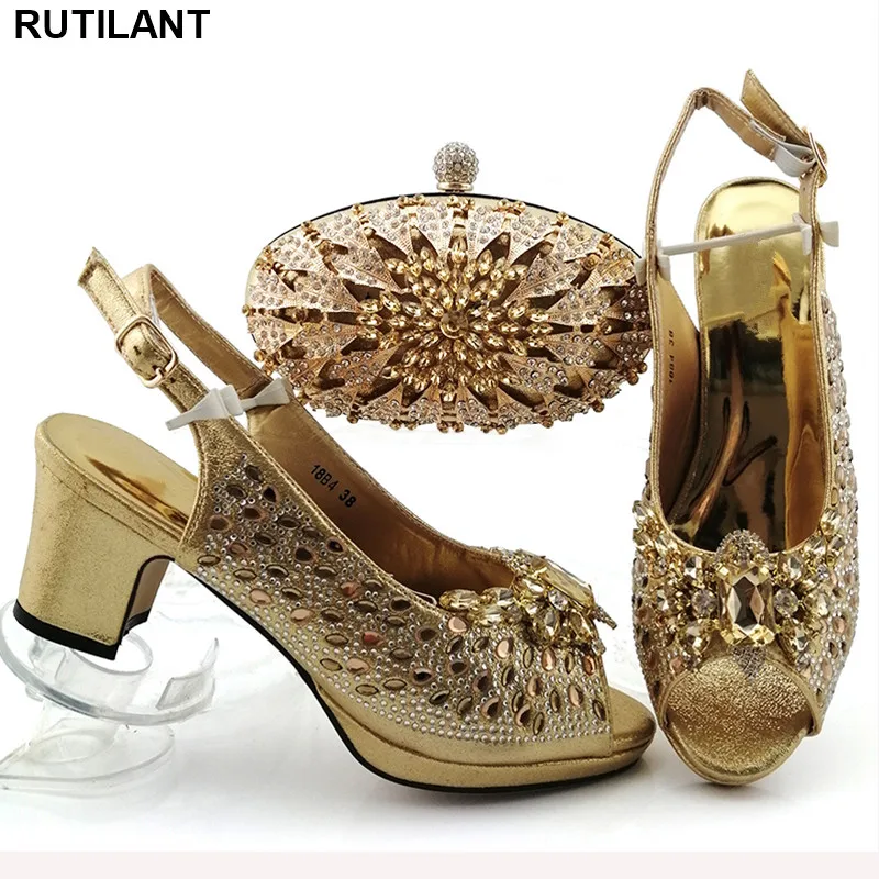 

African Shoes and Bag Set for Party Italian Women Shoes and Bags To Match Set Italy Italy High Heels Women Wedding Party Shoes