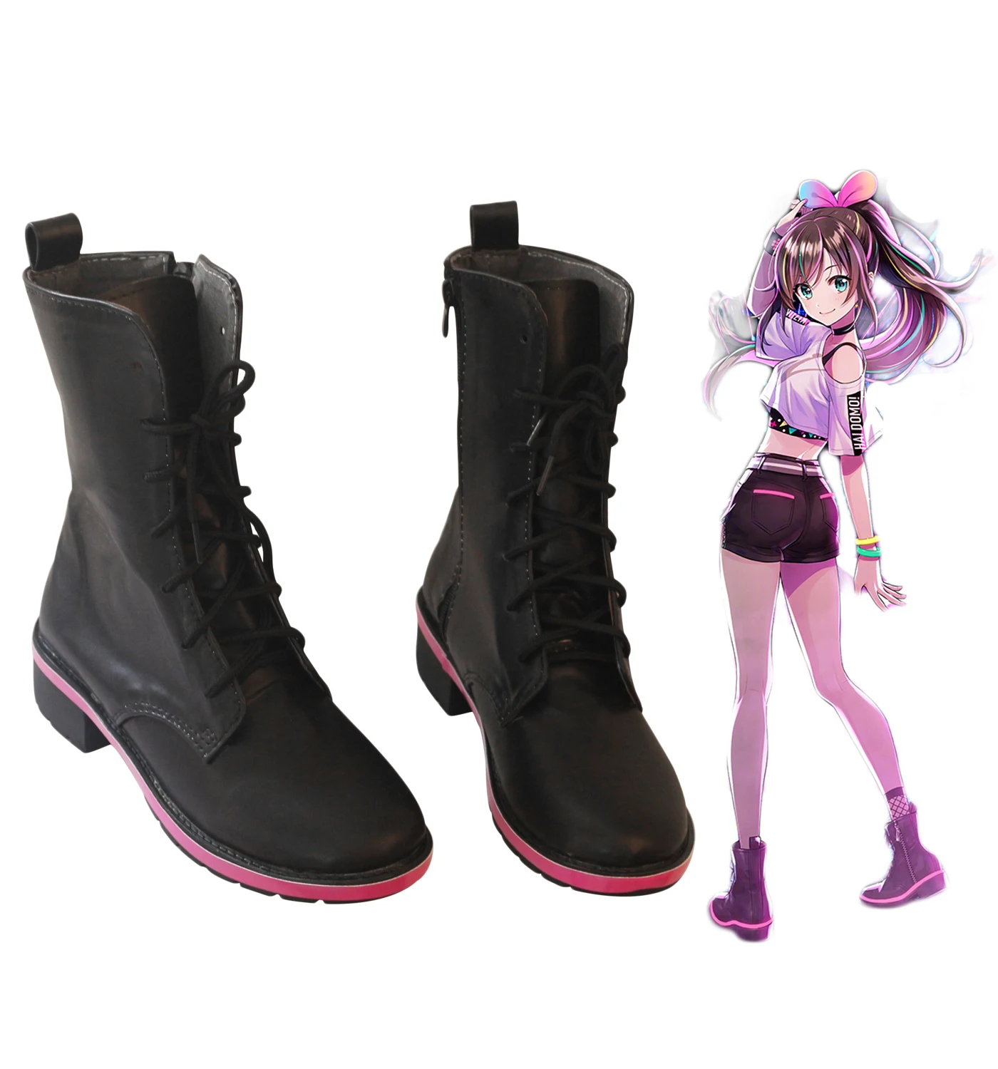 

Japanese Virtual YouTuber Kizuna AI Cosplay Boots Kizuna Black Shoes Custom Made Halloween Cosplay