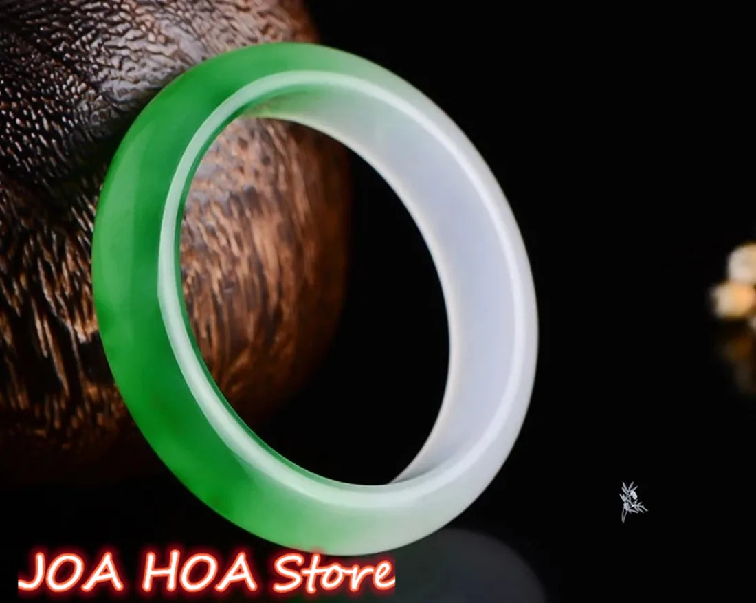 Real Green Jade Natural Handmade Floating Flower Lady Bracelet Bangle