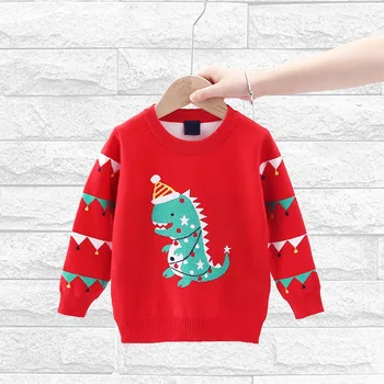 

Christmas Jumper Kids Boy Sweater Cotton Cartoon Dinosaur Pattern Knitwear Autumn Winter Children Clothes Warm Knitted Pullover