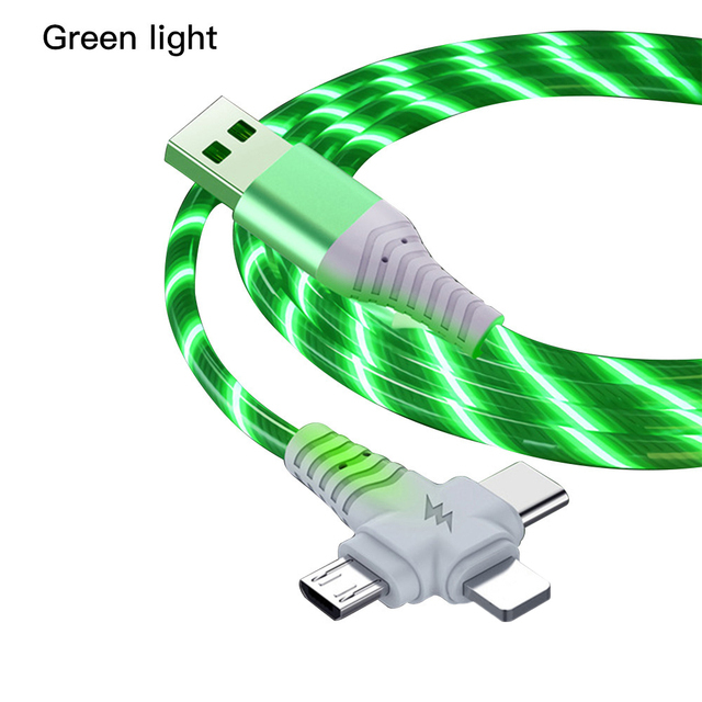 in 1 Charging Cable Flowing Light Up Data Cord Fast Charging Line Micro USB Type-C Connector For iPhone 13 12 11 Huawei Xiaomi