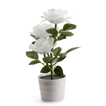

Led Artificial Plant Rose Balcony Lawn Garden Table Lamp Home Decorative Bedside Solar Powered Bedroom Flower Pot white