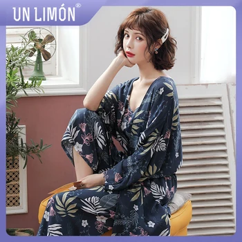 

UNLIMON Women Korean Fashion Sleepwear Sets 3pcs Pajamas Long Sleeve Pants
