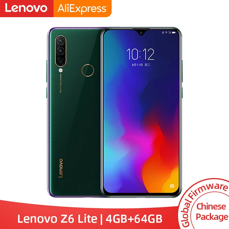 Смартфон lenovo Z6 Lite с глобальной прошивкой, 6 ГБ, 64 ГБ, Восьмиядерный процессор Snapdragon 710, с тройной задней камерой, 6,3 дюйма, 19,5: 9, капля воды, 4050 мА/ч