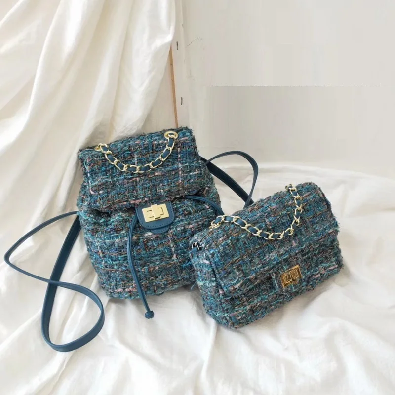 

Wool Knitting Small Lady Backpack Drawstring Chain Luxury Women Fashion Backpacks 2019 winter Small Shoulder Bag Girls Schoolbag