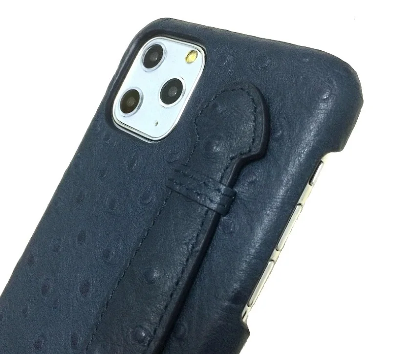 Тонкий чехол из натуральной кожи для iPhone 11 Pro Max, Роскошный милый тонкий чехол с ремешком из страуса, твердый 3D чехол синего цвета