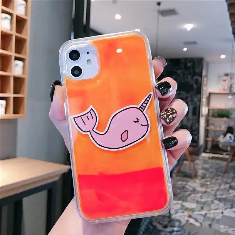 Блестящий Жидкостная динамика зыбучий песок чехол для Iphone 11 Pro Max 11 pro 11 6 7 8 plus X XR XS Max чехол светящийся неоновый песок чехол для телефона - Цвет: Orange