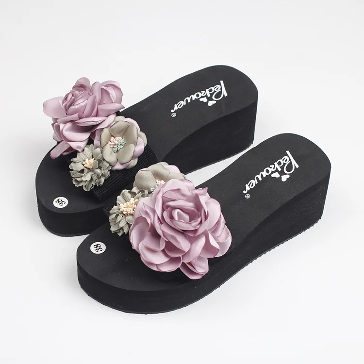 

New Style Korean-style Sandals Women's Summer Anti-slip Flat Flower Sandals-Style Flat Heel Thick Bottomed Sandals Seaside