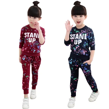 

Girls Tracksuits 100% Cotton Spring Sportswear Outfits Girls Sports Suits Graffiti Letter Clothing Sets For 5 6 8 10 12 14 Year