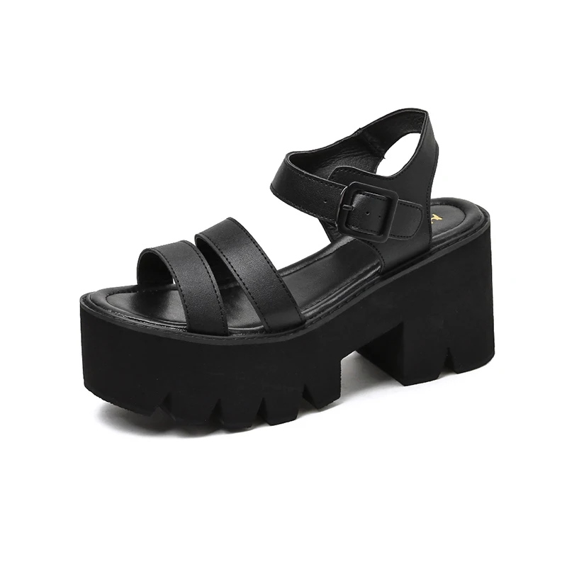 

Thick heels Platform Punk Rock Gothic Sandals Women Peep Toe Buckle Chunky High Heels Sandals block heel sandal LJB112