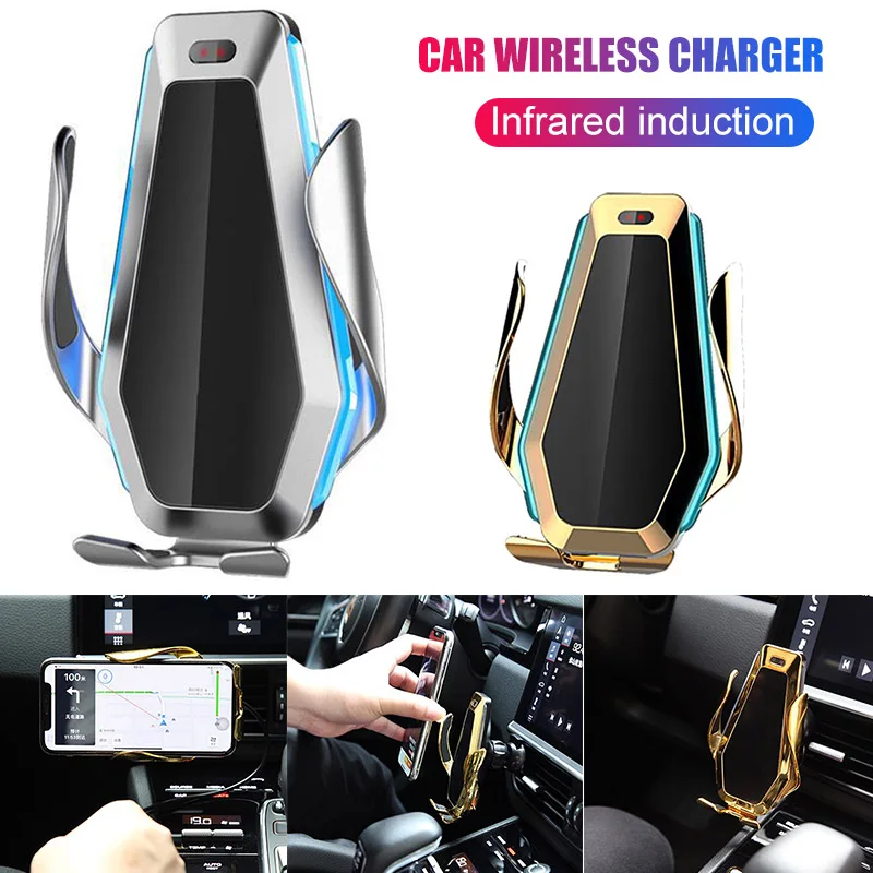 

Newly Car Wireless Charger Phone Holder Auto Clamping Mount Charging Bracket for Smartphone