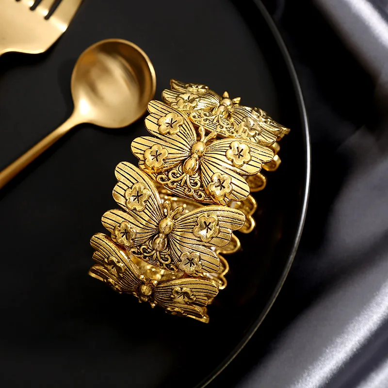 Модный ретро золотой браслет для женщин Свадебная Невеста толстый бабочка браслет Африканский Золотой Цвет ювелирные аксессуары