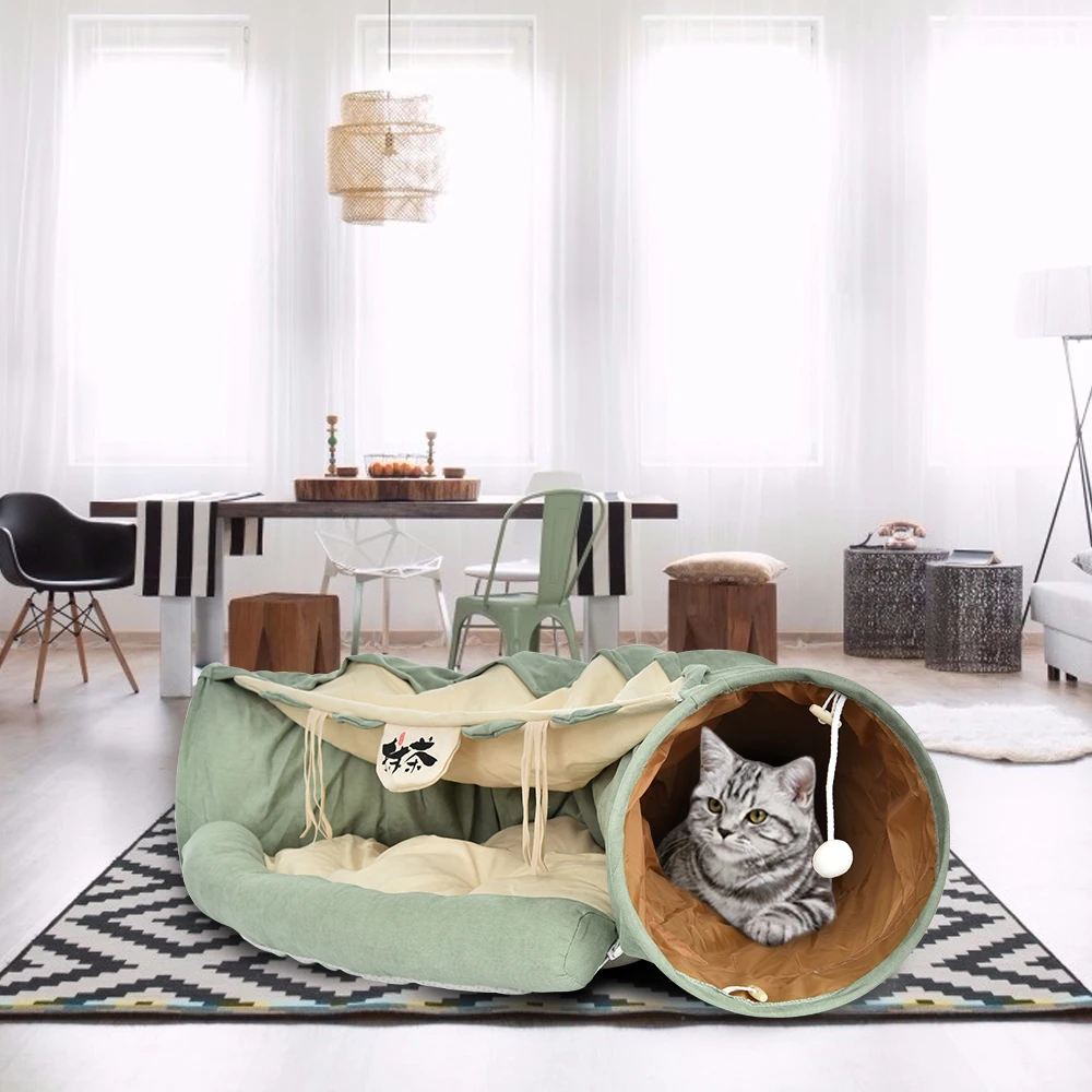 Cat Tunnel Bed Collapsible Removable Cats Playing Tube with Plush Balls Puppy Ferrets Interactive Toys | Дом и сад