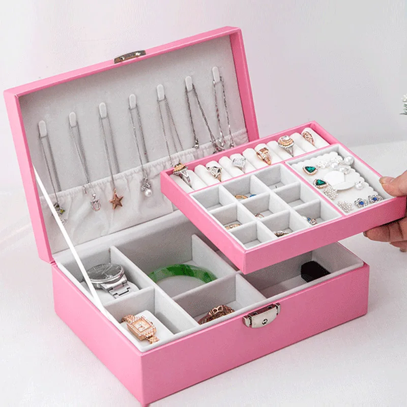 Watch 2pc Pillow Jewelry Big PU Leather Jewelry Box Storage Case Creative Drawer Portable Multilayer Cosmetic Gift Box Wholesale