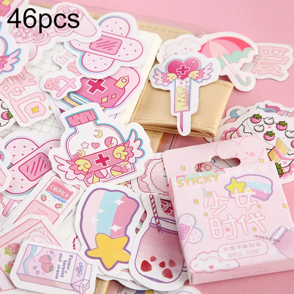 46Pcs Pink Cartoon Strawberry Cake Sticker for Girl DIY Scrapbook Album Decor | Дом и сад