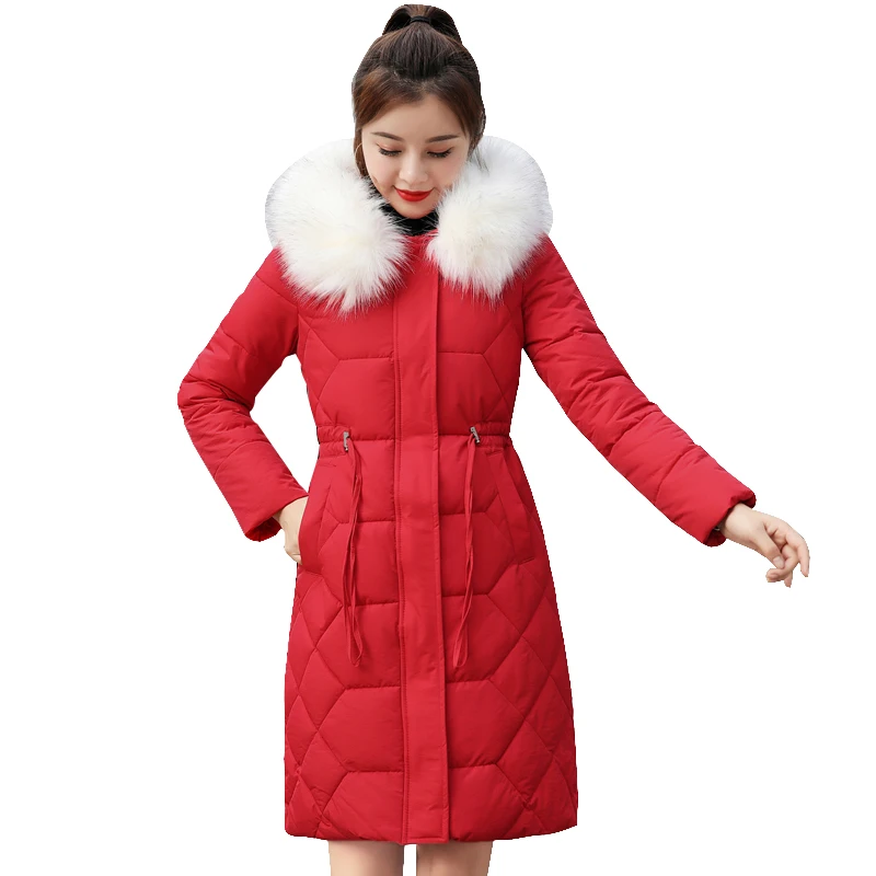 

Parka winter jacket women 2019 Fur collar hooded cotton-padded Medium long Sustans women coat plus size outwear female