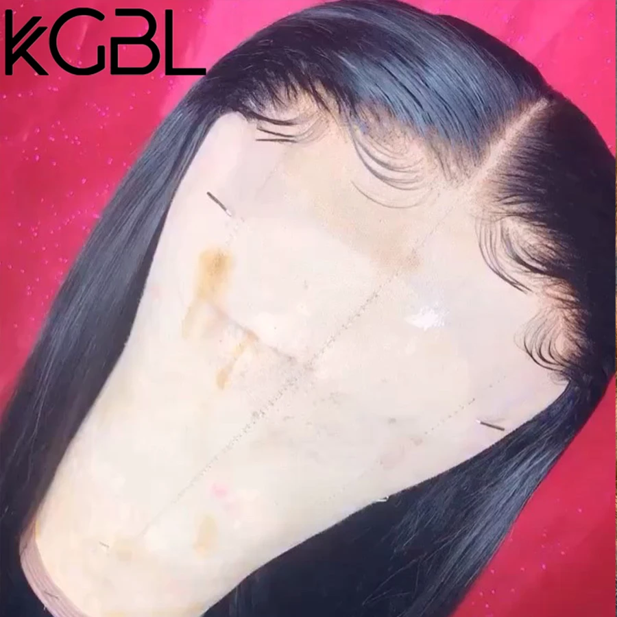 KGBL прямые 13*4 кружевные передние человеческие волосы парики средний коэффициент "-24" не Реми натуральный цвет бразильские волосы парики с детскими волосами