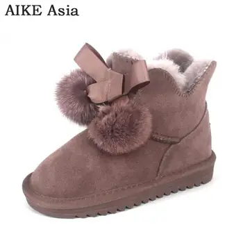 

2019 Winter Kids Fashion snow boots thick Child Genuine Leather warm plush soft bottom baby girls boots winter ski boot for baby