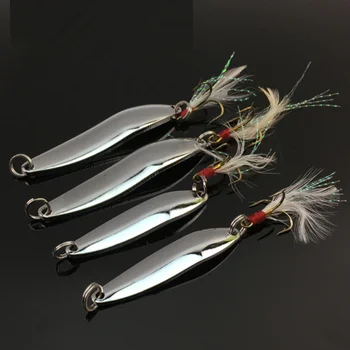 

1Pcs 5g/7g/10g/13g Metal Fishing Lure Spoon Sequins Spinner with Feather Hard Bait For Sea lake lure Tool Wobblers
