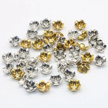 

Five Petals Tibetan Silver Plated Bead Caps Zinc Alloy Metal Flower Beads End Caps Charms For Jewelry Findings 9mm 100pcs/lot