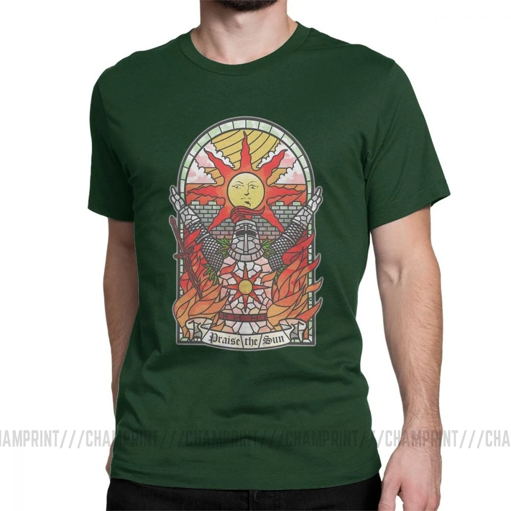 Dark Souls Artorias Of The Abyss Solaire Of Astora Praise The Sun 12964650, Мужская футболка с короткими рукавами, хипстерские хлопковые футболки - Цвет: Forest Green
