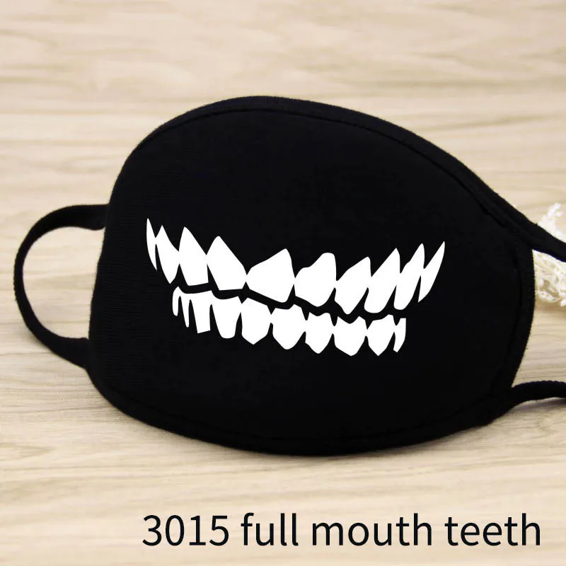 3015fullmouth teeth Милая мультяшная забавная маска для лица унисекс сохраняющая тепло черная утолщенная маска для рта Lucky Bear для женщин и мужчин мягкая противопротивотуманная Пылезащитная маска - Цвет: 3015fullmouth teeth