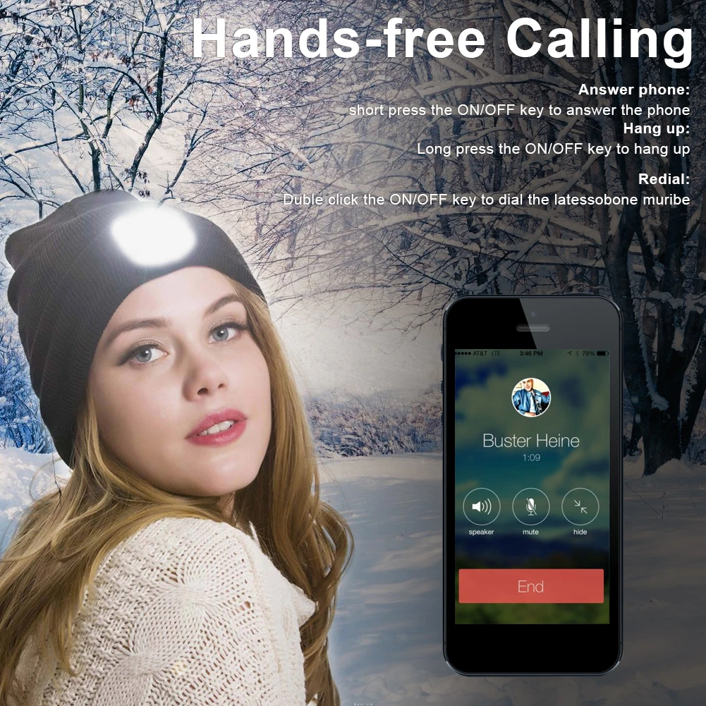 

LED Light Wireless Bluetooth Earphone Hat Music Knitted Hat Running Hat Sport Cap Black/grey USB Charging For Outdoor Running