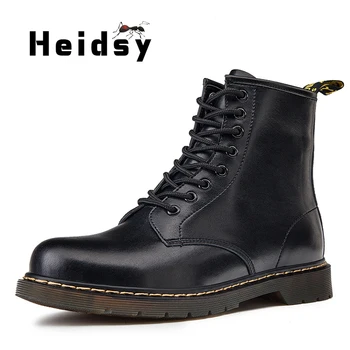 

Heidsy New Arrival Men Boots Genuine Leather Winter Men's Boots Warm Boots Lace Up Men's Desert Boots Round Toe High Top Shoes