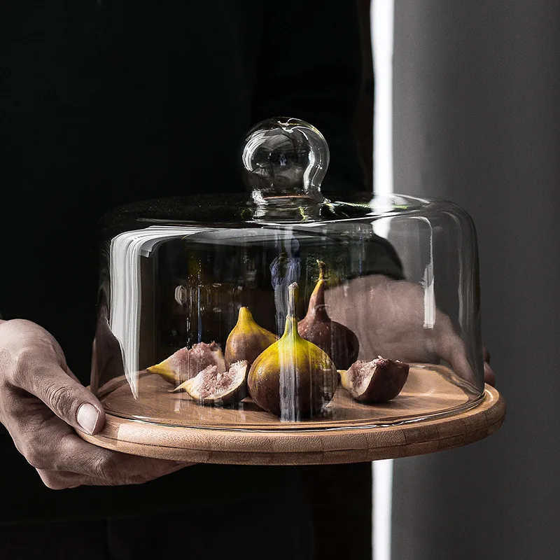 

Glass transparent cover afternoon tea cake cover wooden glass cover fruit west dot cake tray ornaments